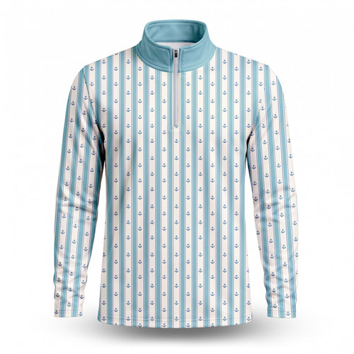 Cyan Anchor Striped Men Quarter-zip Pullover