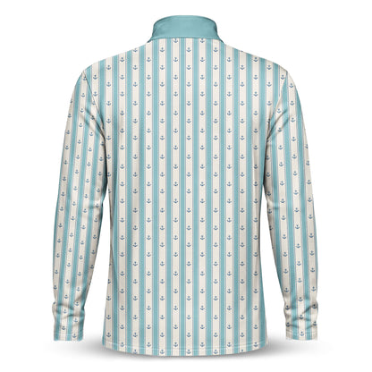 Cyan Anchor Striped Men Quarter-zip Pullover