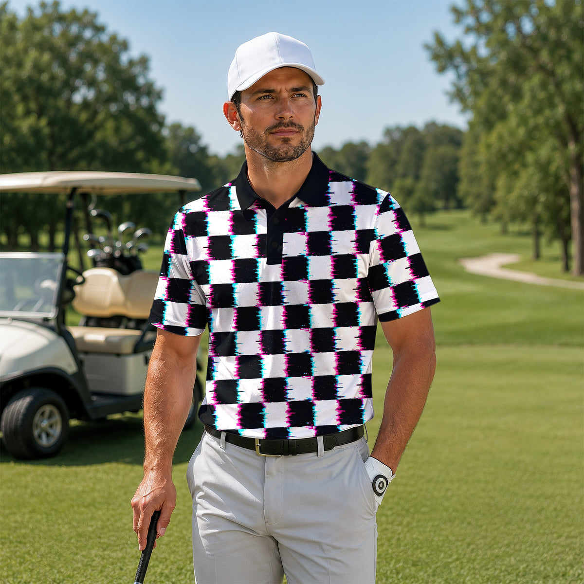 Drunk Caro Pattern Men Polo Shirt