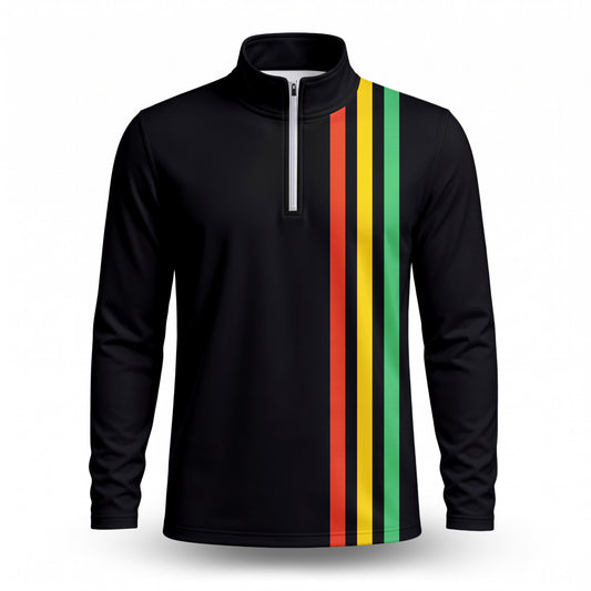 Vintage Striped Black Men Quarter-zip Pullover