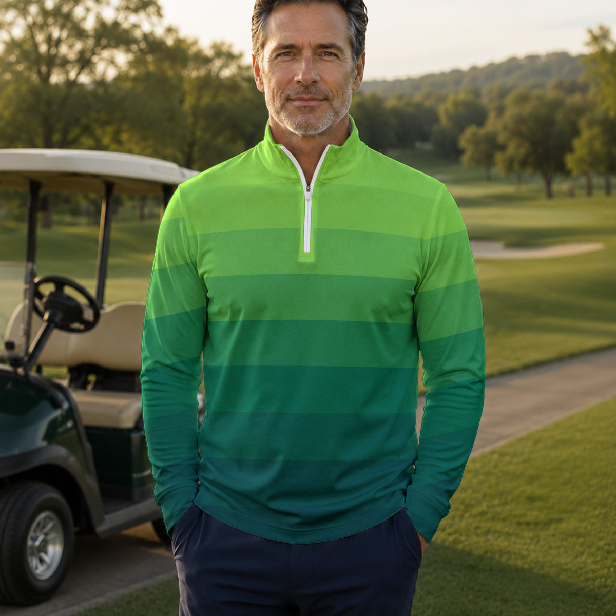 Horizontal Lines Gradient Men Quarter-zip Pullover