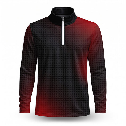 Black Red Sporty Men Quarter-zip Pullover