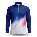 Sporty Blue Red White Men Quarter-zip Pullover