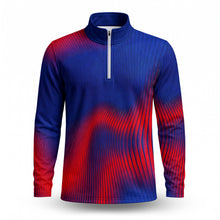 Blue Red Wave Sporty Men Quarter-zip Pullover