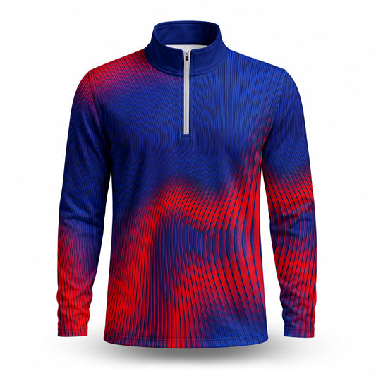 Blue Red Wave Sporty Men Quarter-zip Pullover