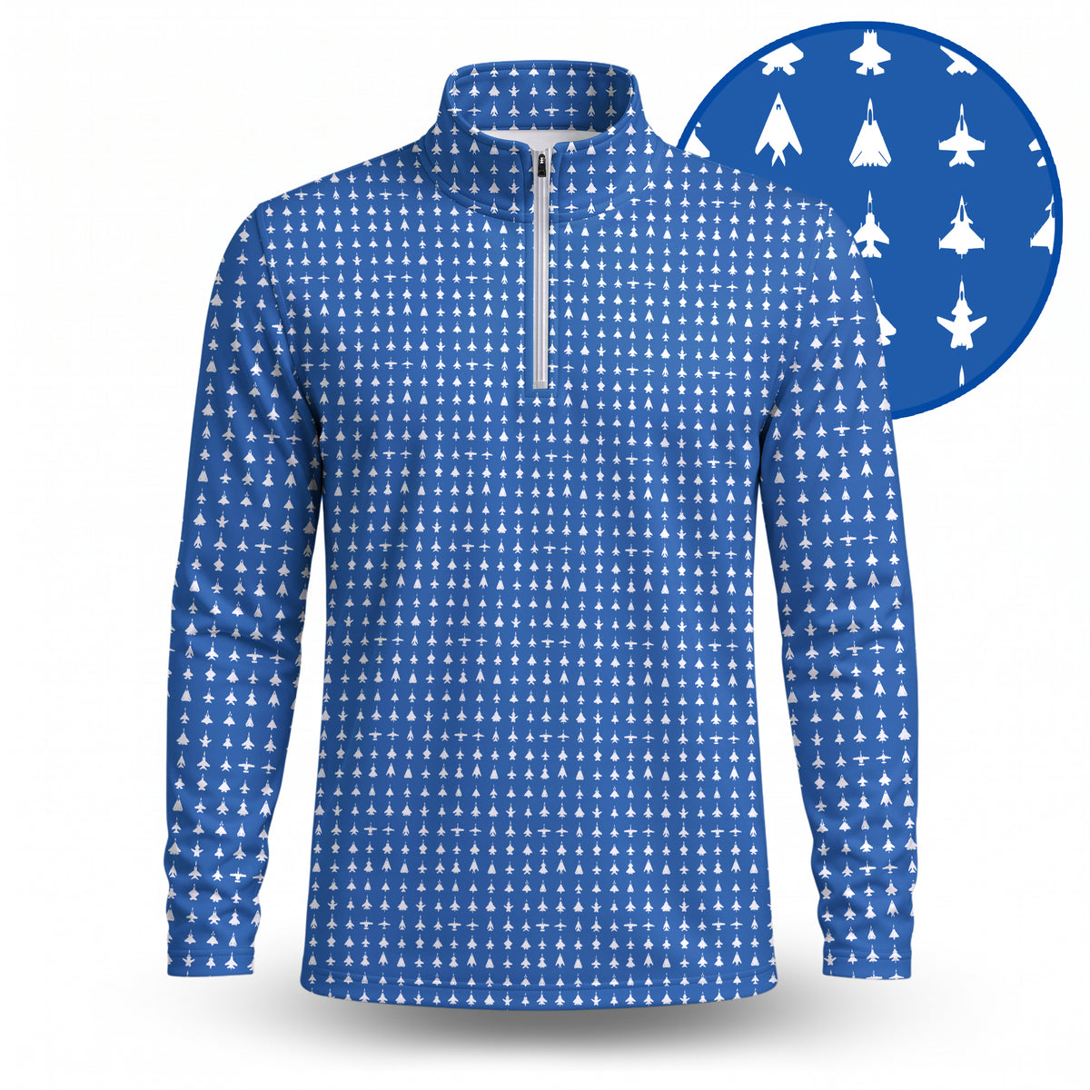 Fighter Jets Blue White Men Quarter-zip Pullover