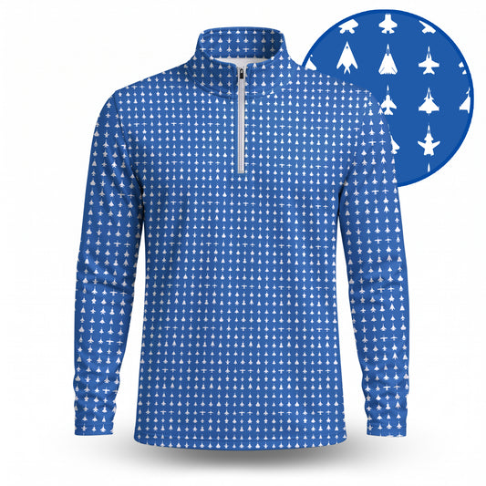 Fighter Jets Blue White Men Quarter-zip Pullover