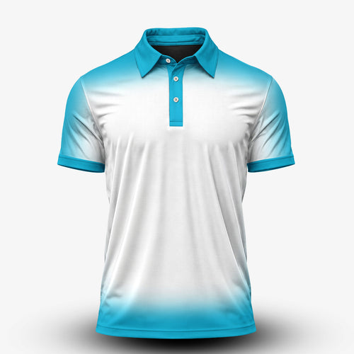 Gradient Cyan And White Men Polo Shirt