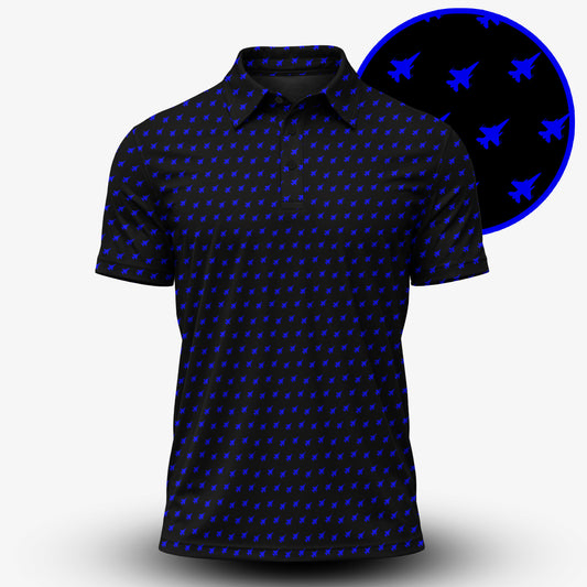 Fighter Jets Black Blue Men Polo Shirt