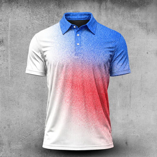 Red Blue White Faded Dot Men Polo Shirt