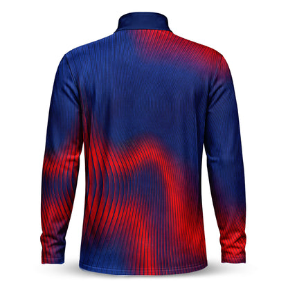Blue Red Wave Sporty Men Quarter-zip Pullover