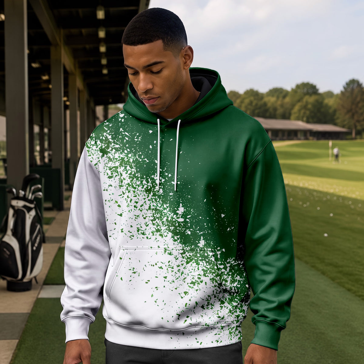 Green White Sport Men Hoodie