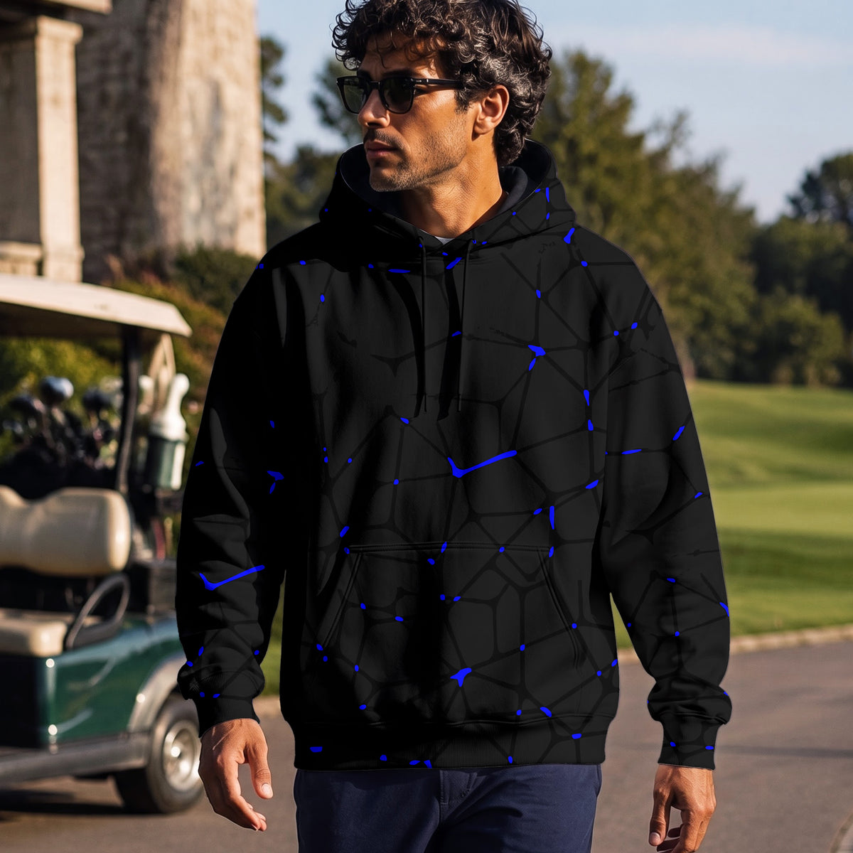 Dark Blue Net  Men Hoodie