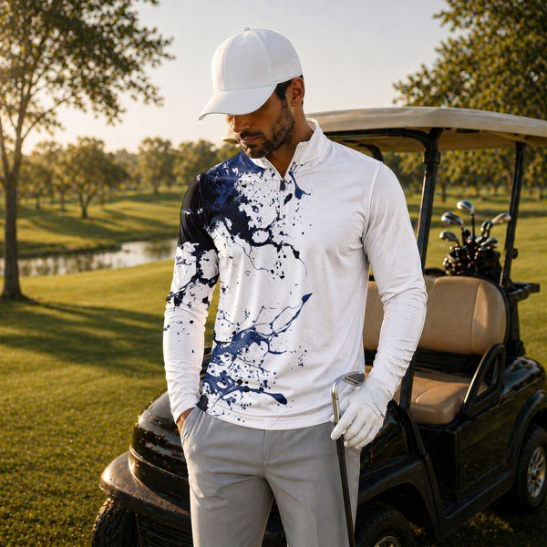 2027  Blue Spilled Paint Color Men Quarter-zip Pullover