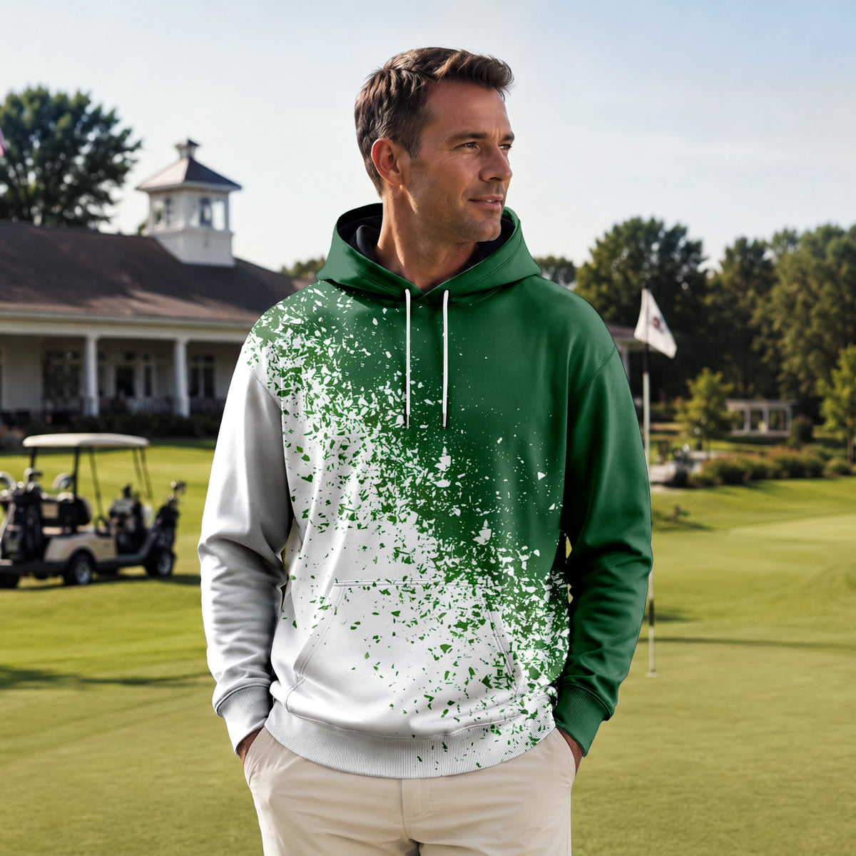 Green White Sport Men Hoodie