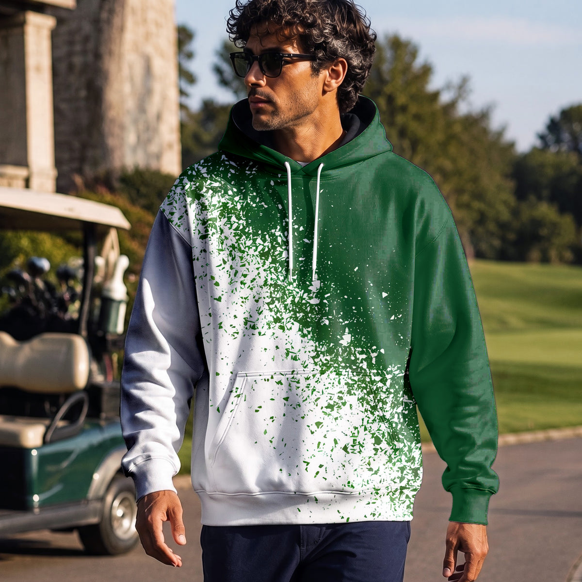 Green White Sport Men Hoodie