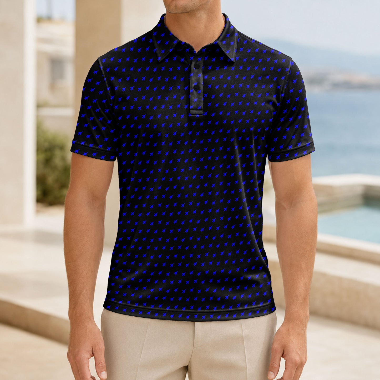 Fighter Jets Black Blue Men Polo Shirt