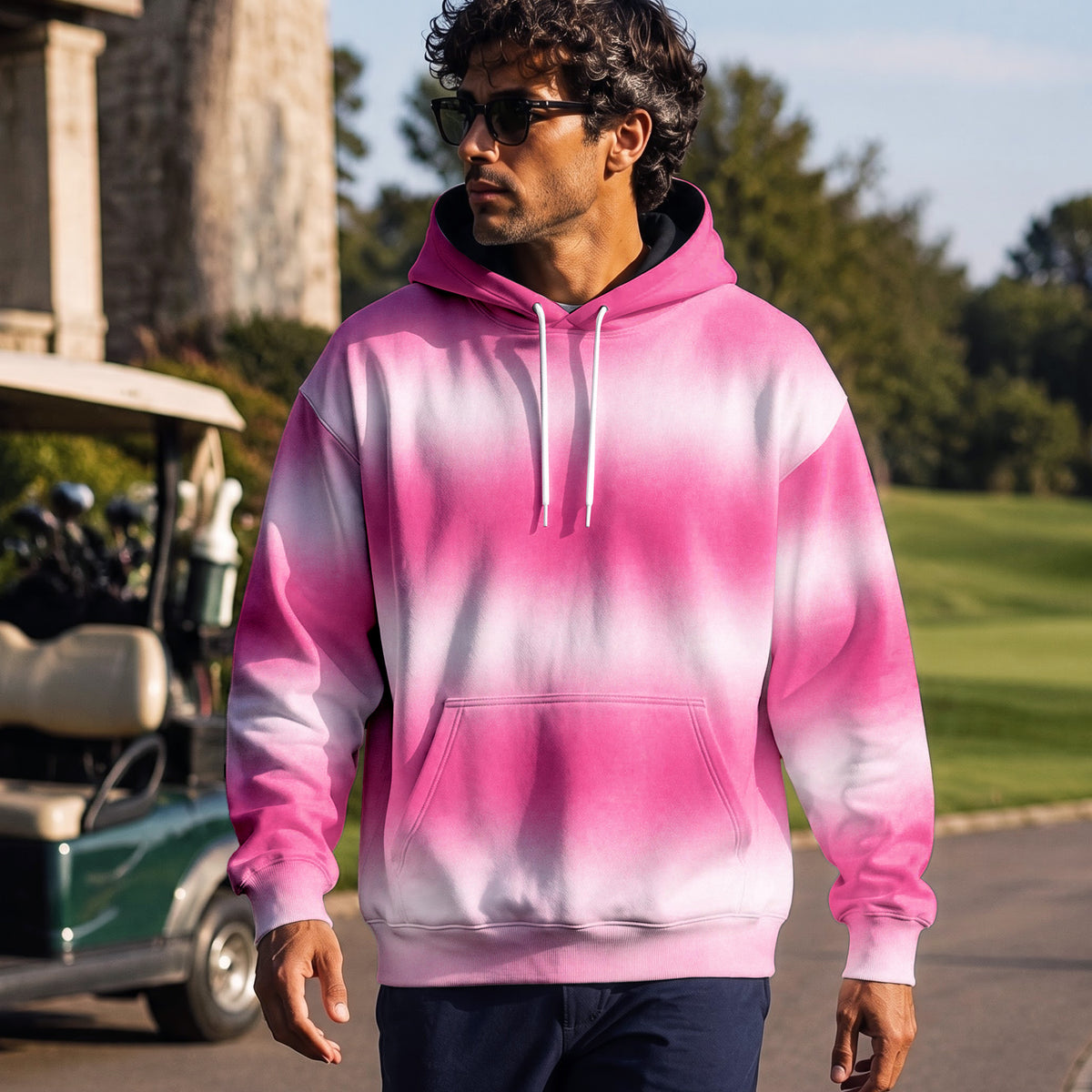 Ombre Pink White Men Hoodie