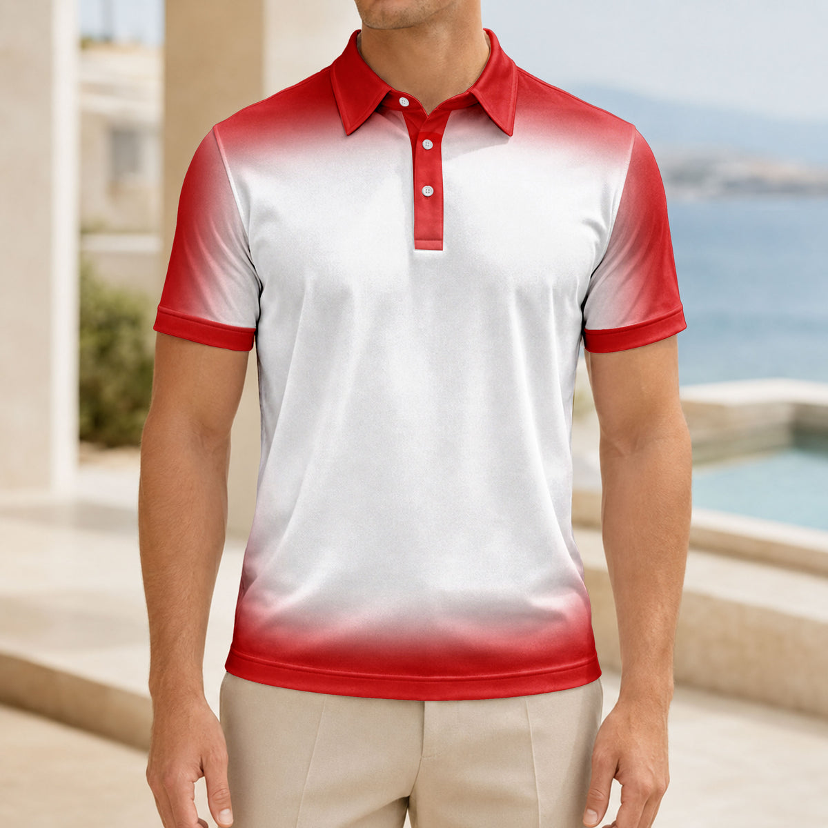 Gradient Red And White Men Polo Shirt