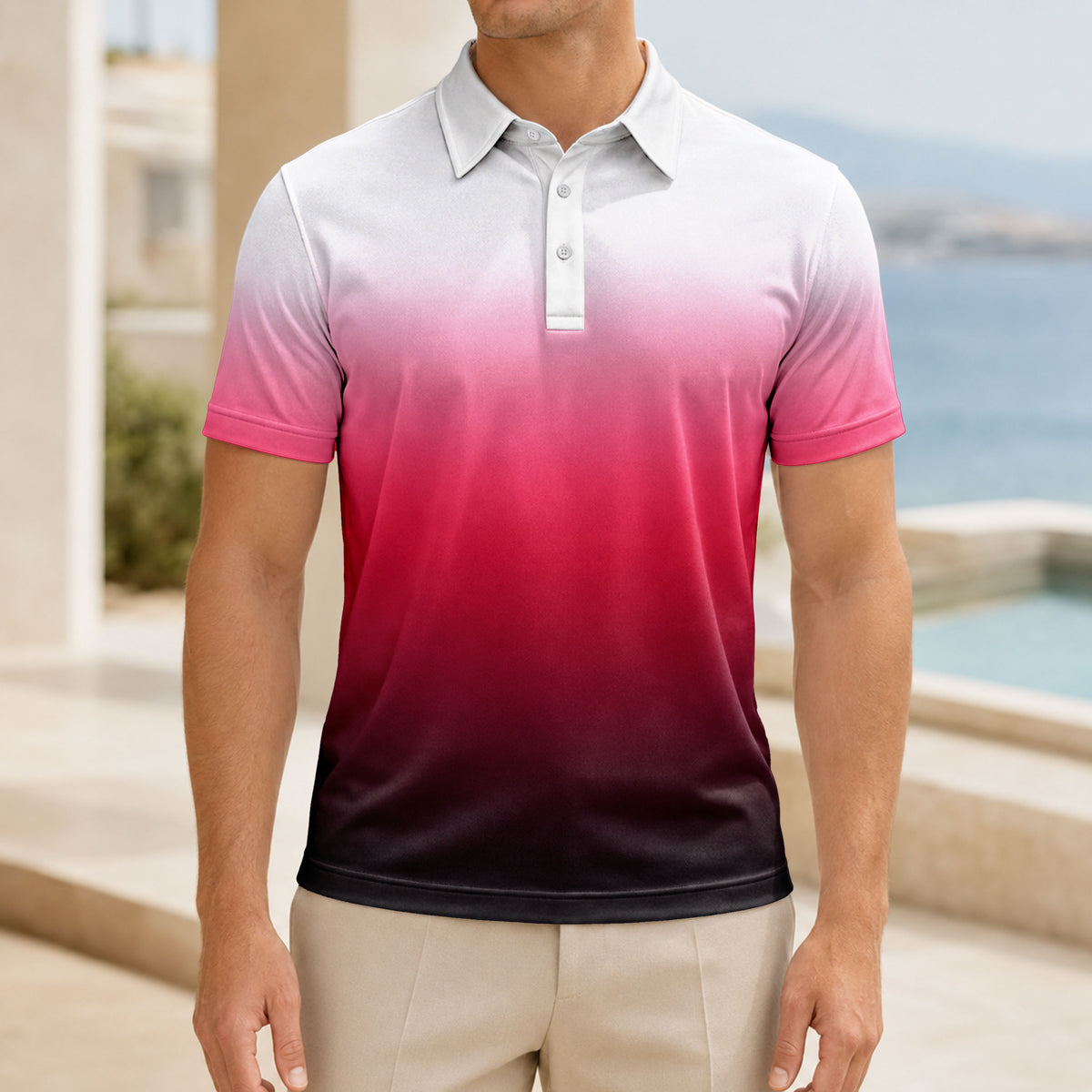 Ombre White Wine Color  Men Polo Shirt