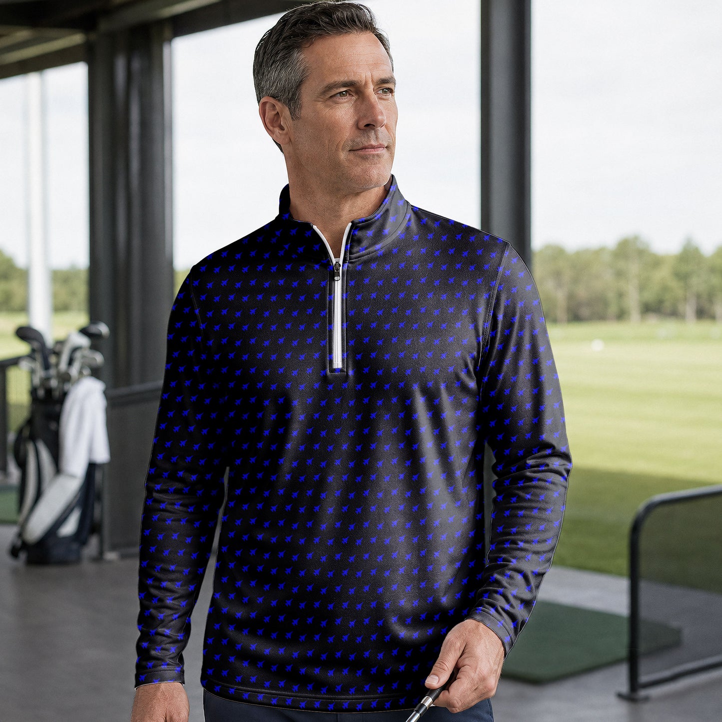 Fighter Jets Black Blue Men Quarter-zip Pullover