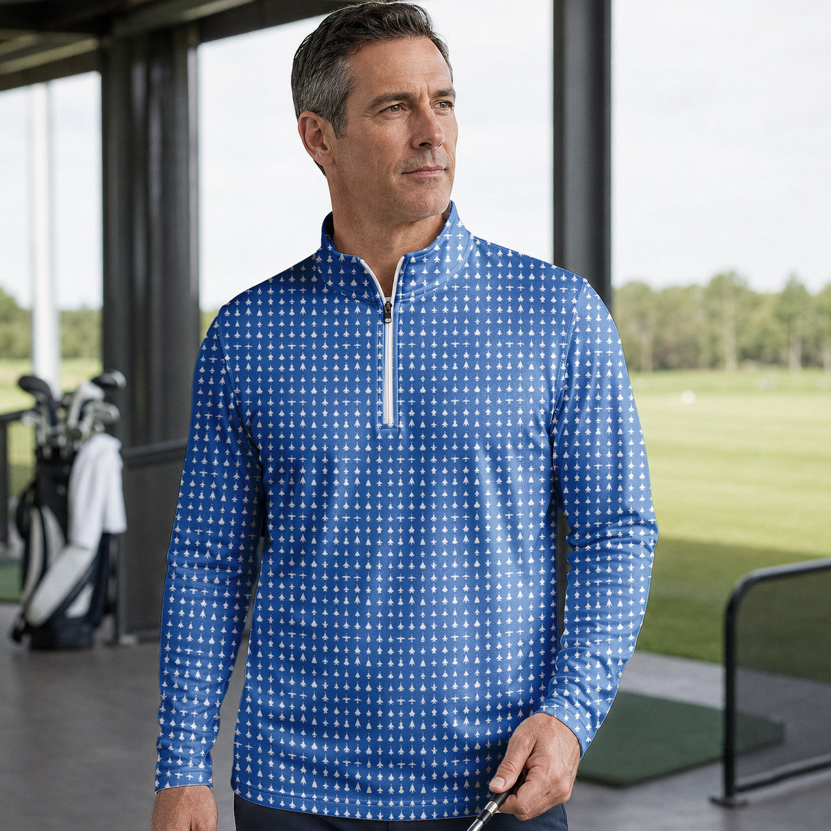 Fighter Jets Blue White Men Quarter-zip Pullover