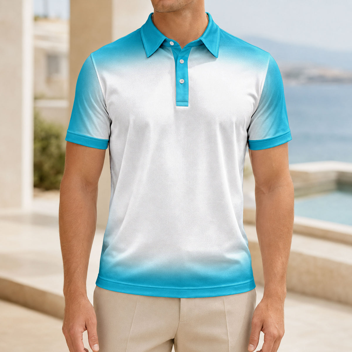 Gradient Cyan And White Men Polo Shirt