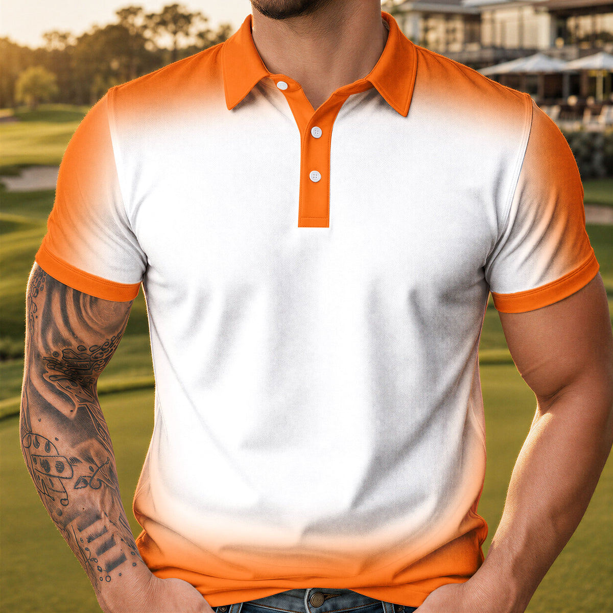 Gradient Orange And White Men Polo Shirt