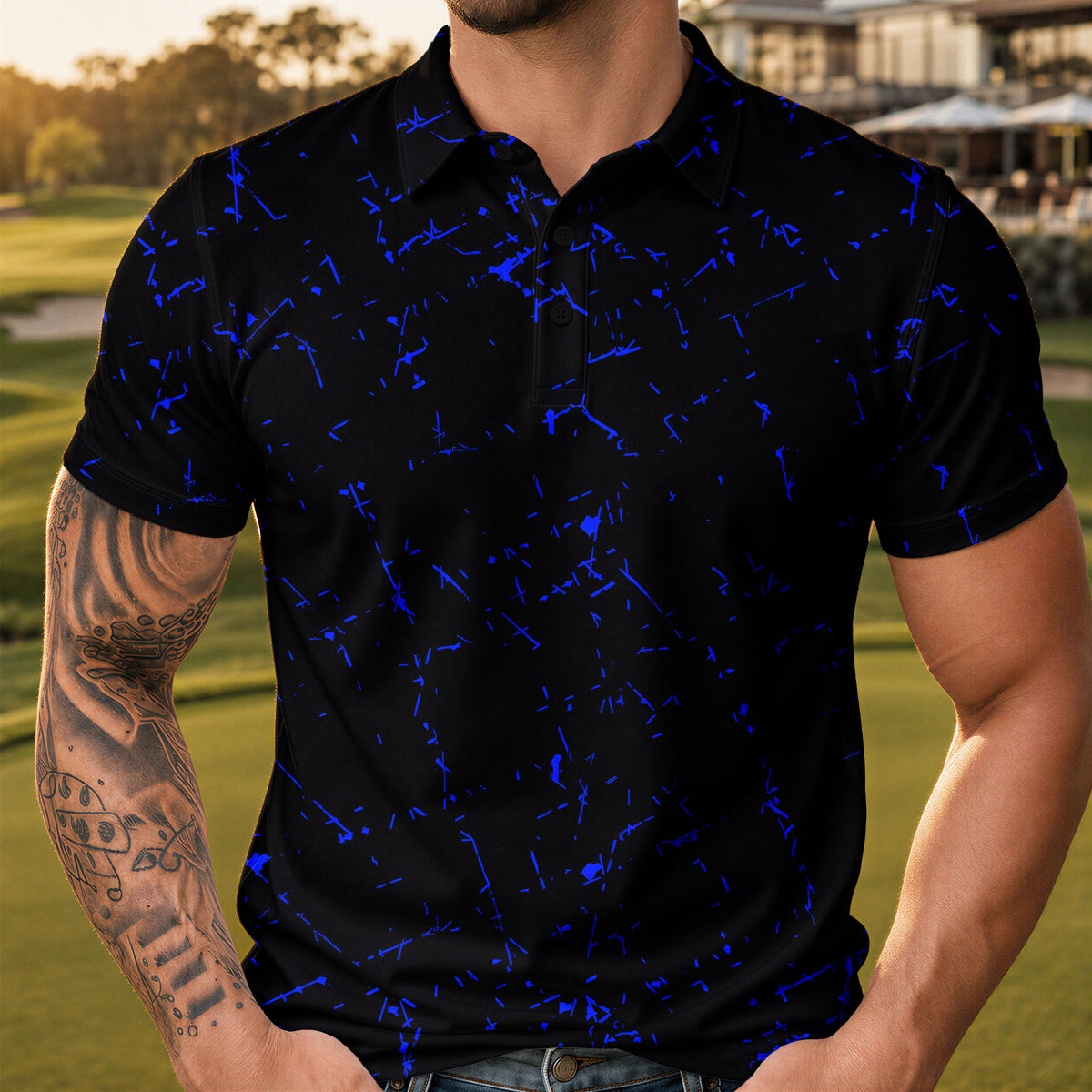 Blue Black Scratch Men Polo Shirt