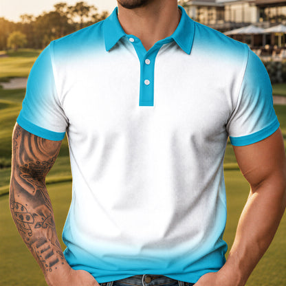 Gradient Cyan And White Men Polo Shirt