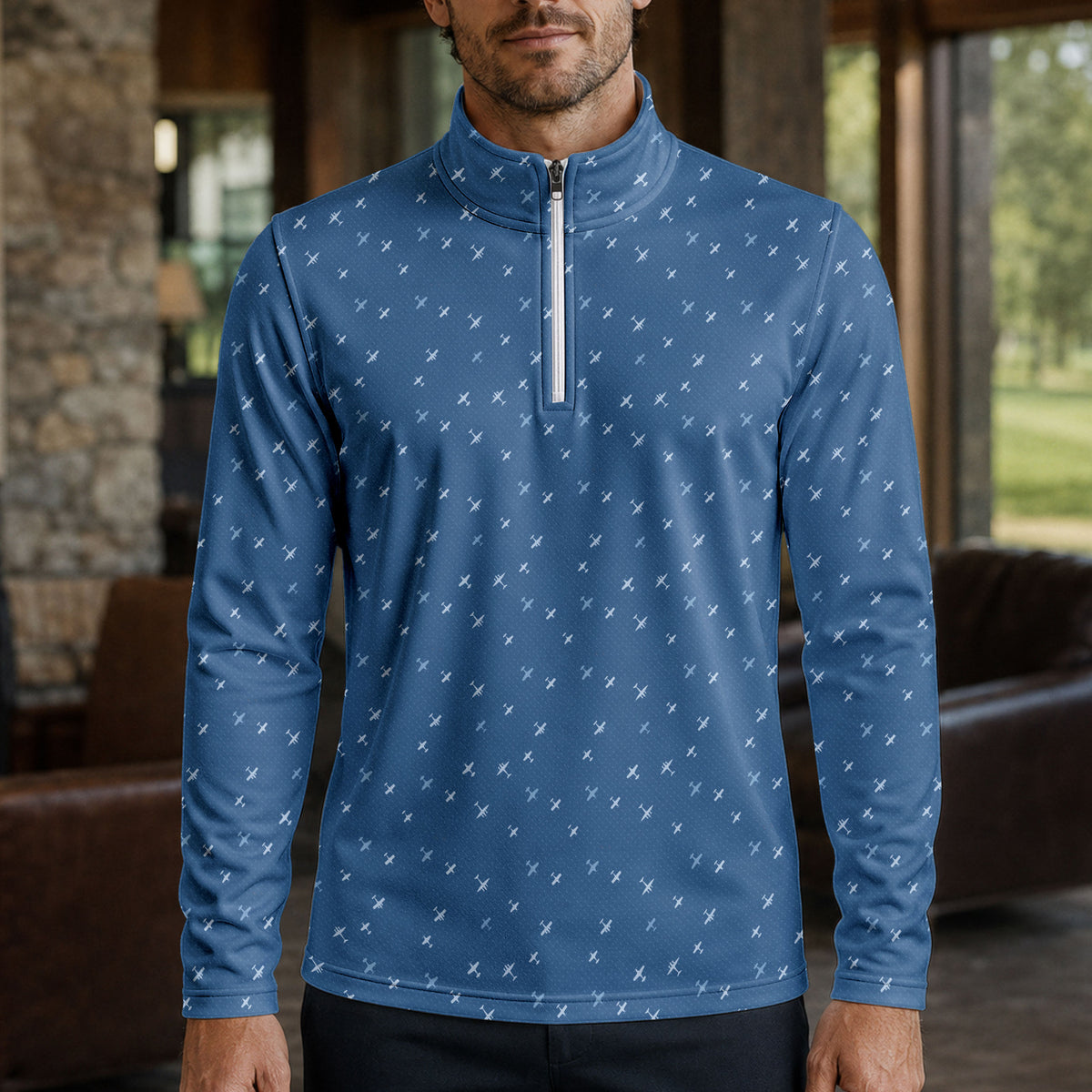 Seaplane Blue Men Quarter-zip Pullover