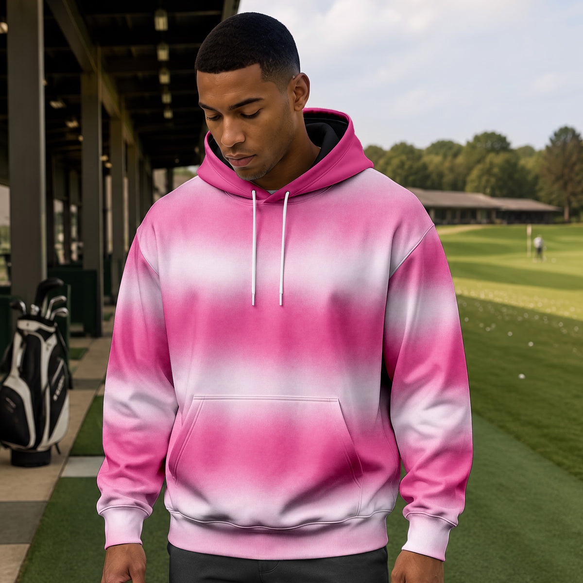 Ombre Pink White Men Hoodie