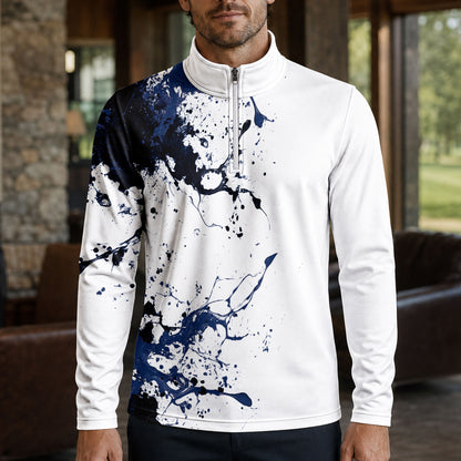 2027  Blue Spilled Paint Color Men Quarter-zip Pullover