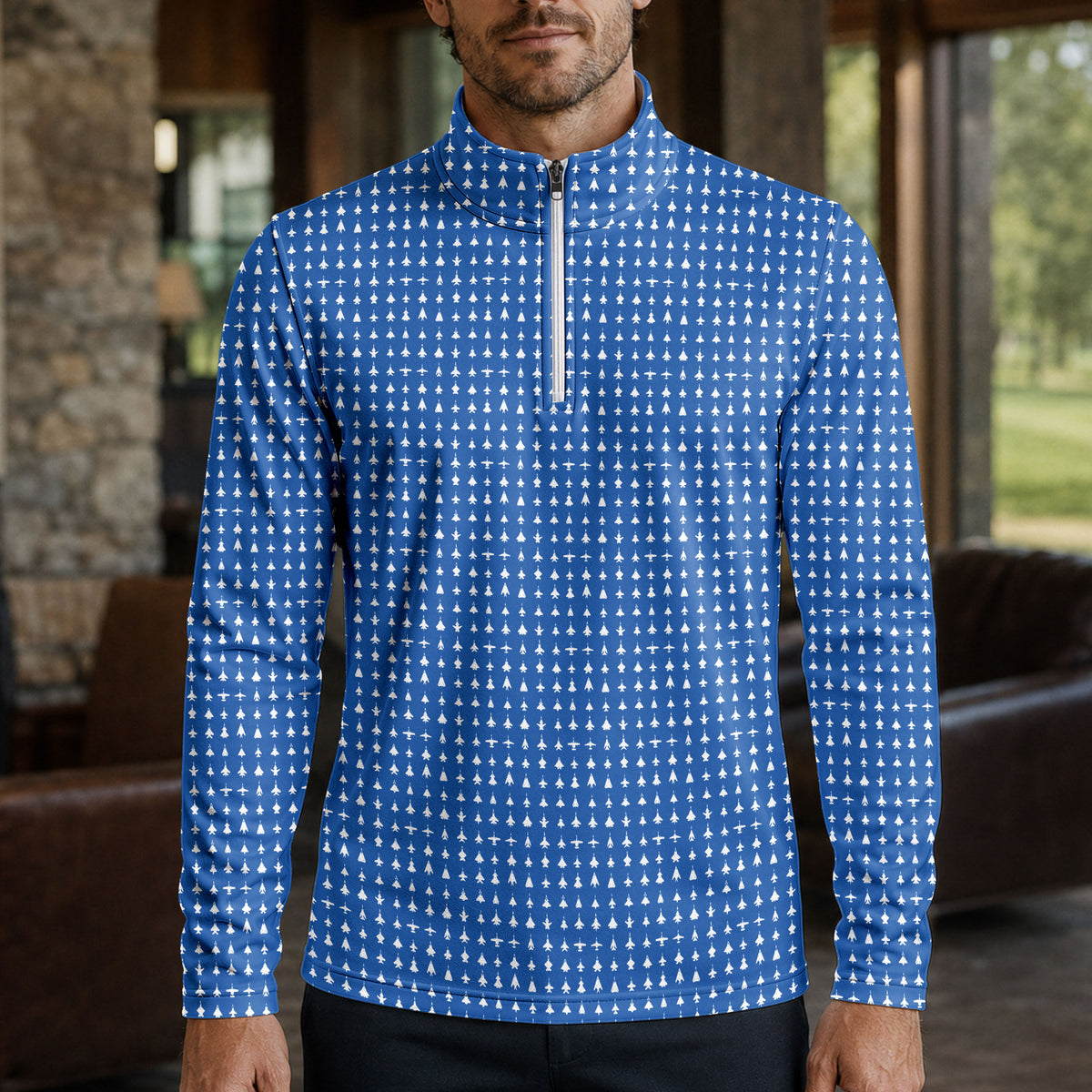 Fighter Jets Blue White Men Quarter-zip Pullover
