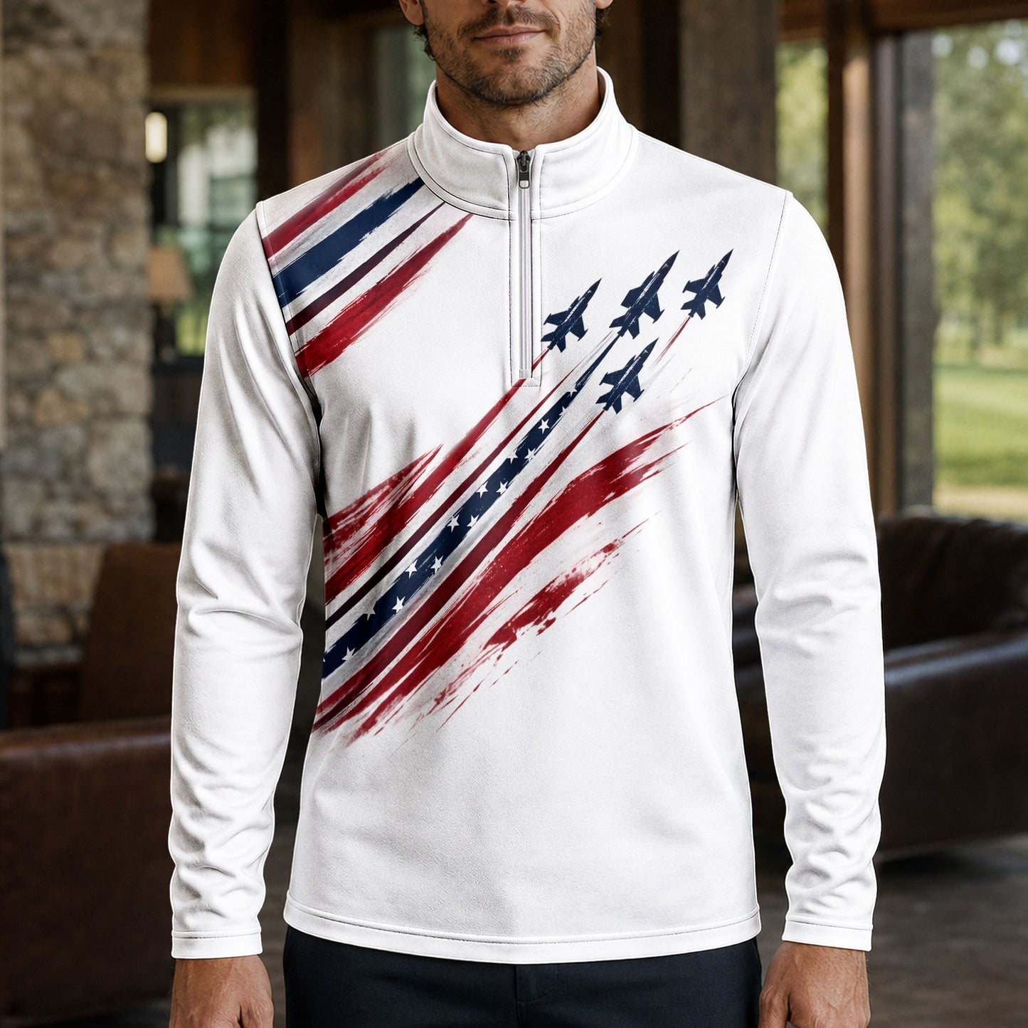 Fighter Jet USA Men Quarter-zip Pullover