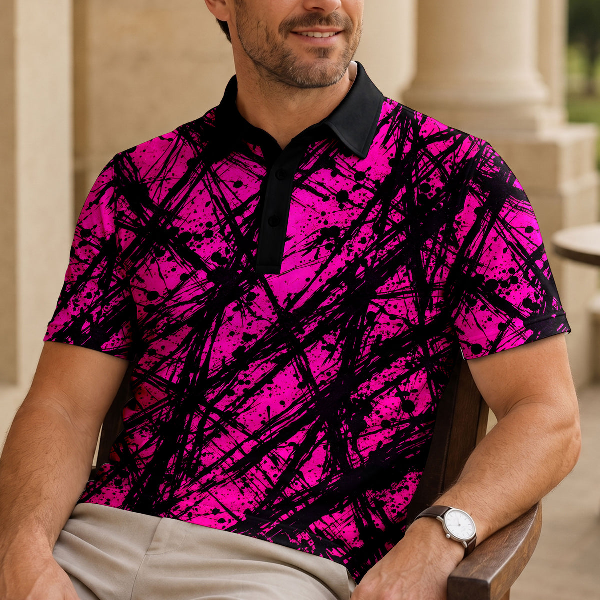 Loud Pink Black Men Polo Shirt