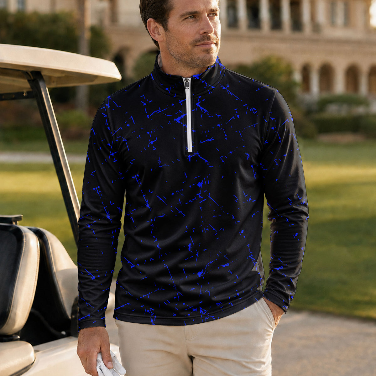 Blue Black Scratch Men Quarter-zip Pullover