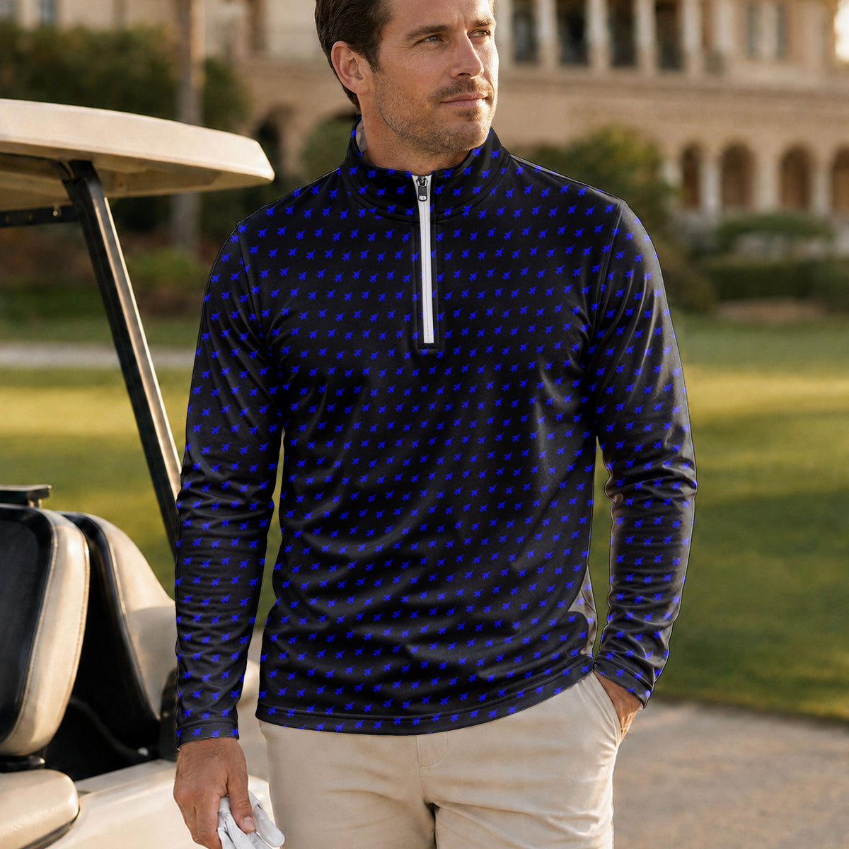 Fighter Jets Black Blue Men Quarter-zip Pullover