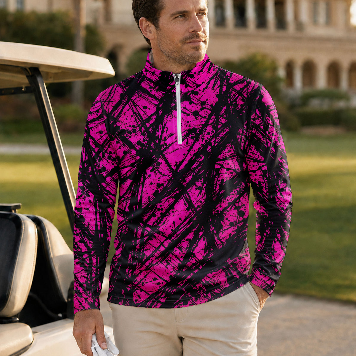 Loud Pink Black Men Quarter-zip Pullover