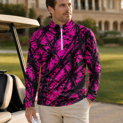Loud Pink Black Men Quarter-zip Pullover