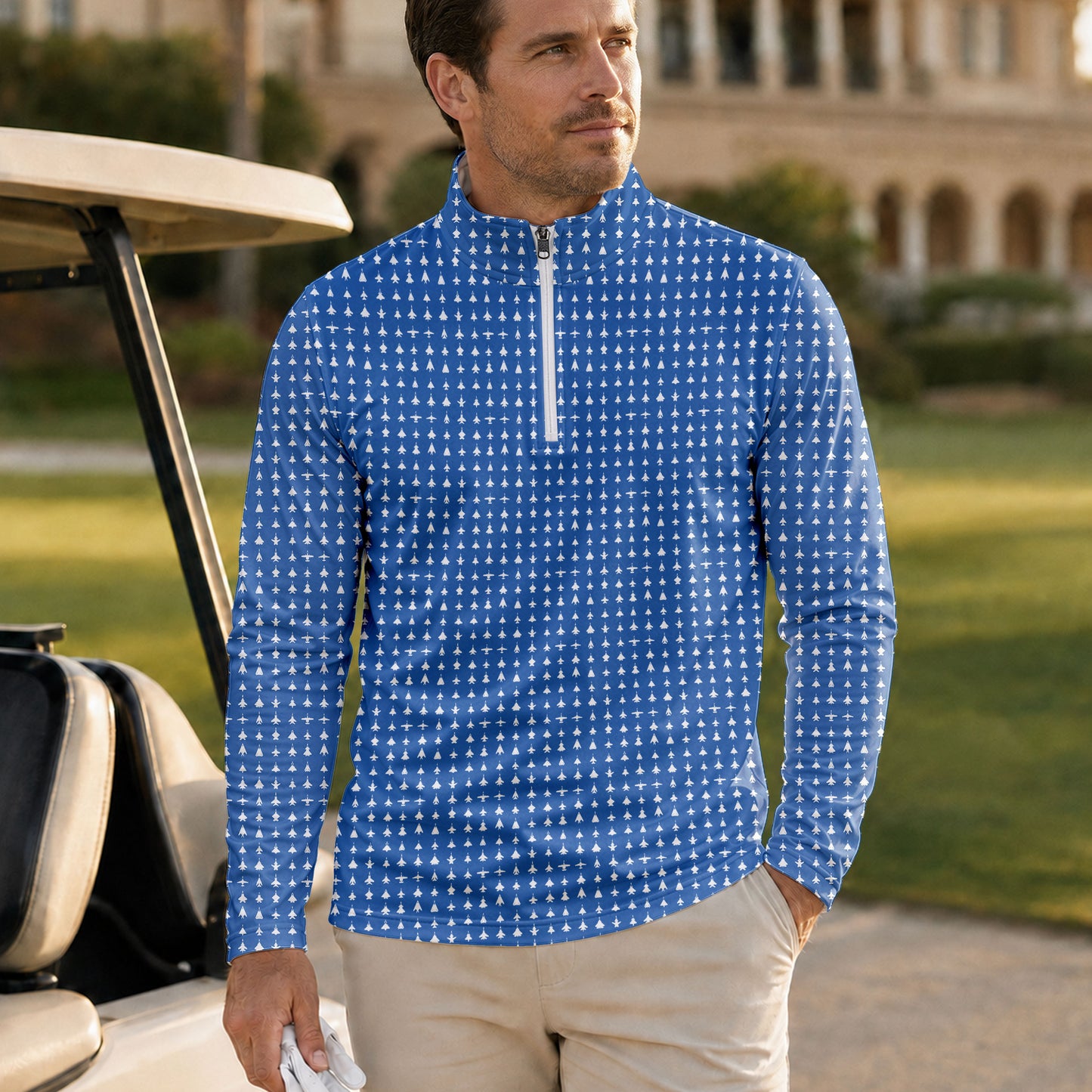 Fighter Jets Blue White Men Quarter-zip Pullover
