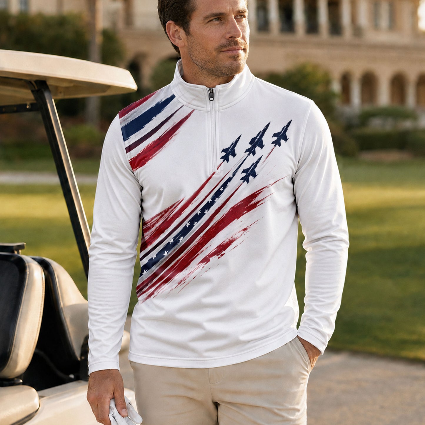 Fighter Jet USA Men Quarter-zip Pullover