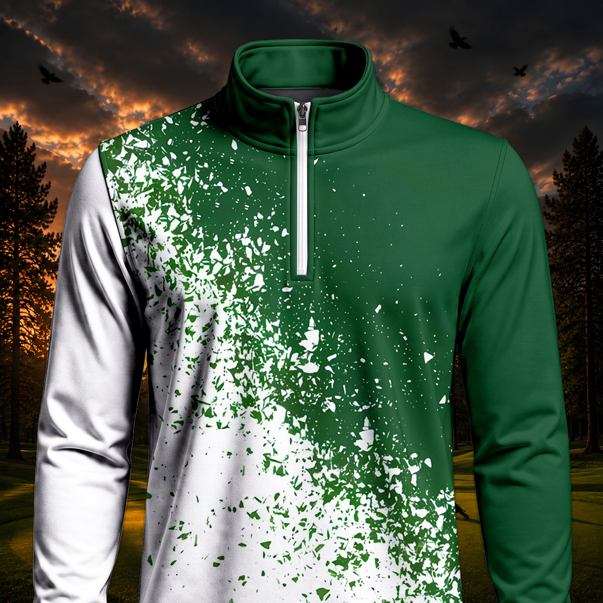 The Masters Green White Sport Men Quarter-zip Pullover