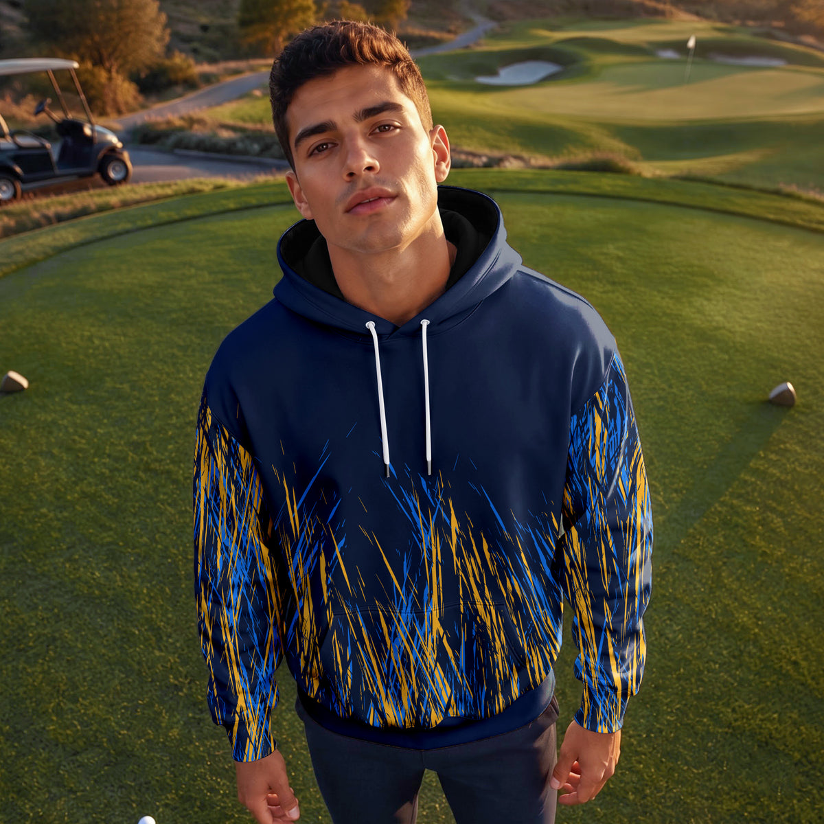 Blue Yellow Color Stains Men Hoodie