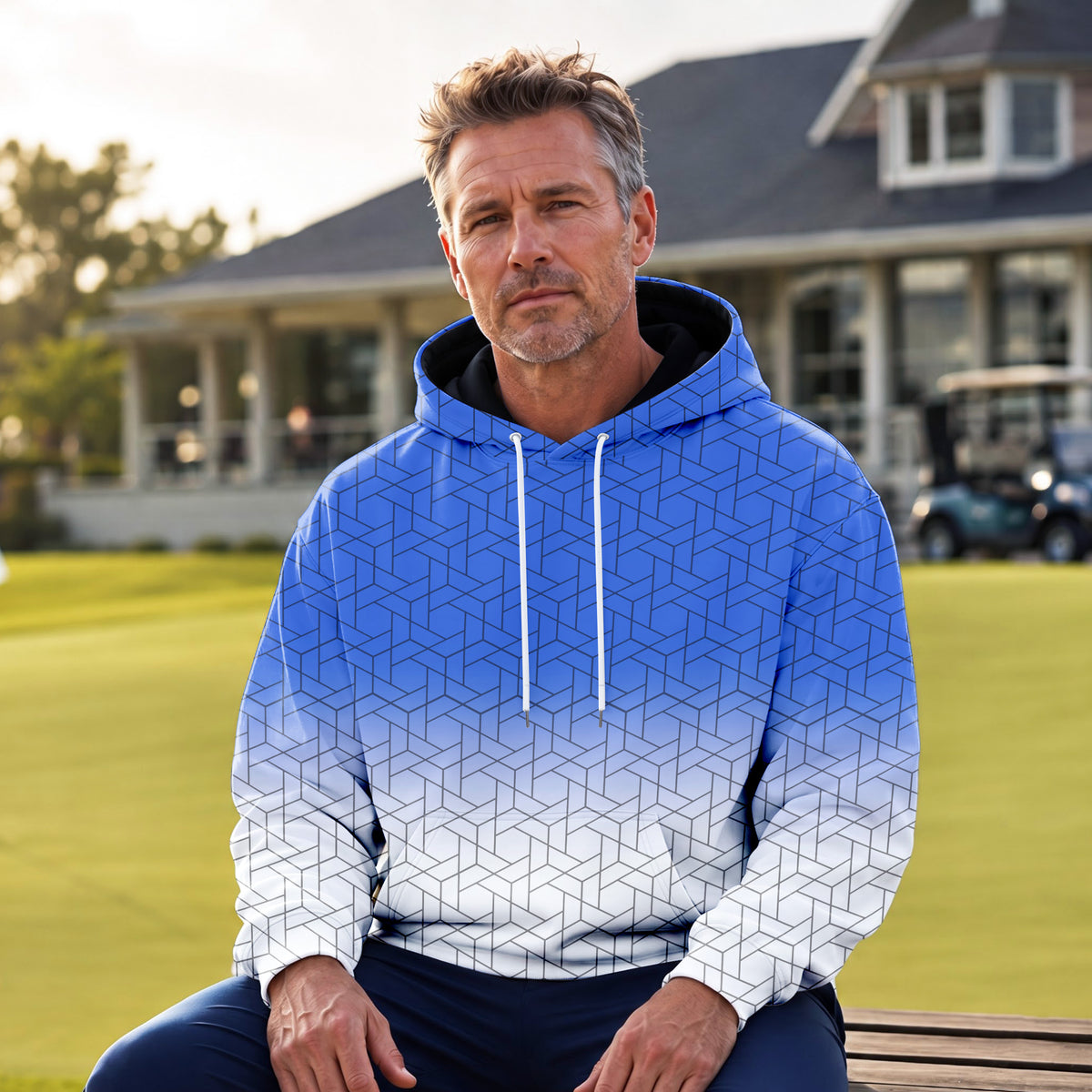 Blue White Cube Men Hoodie