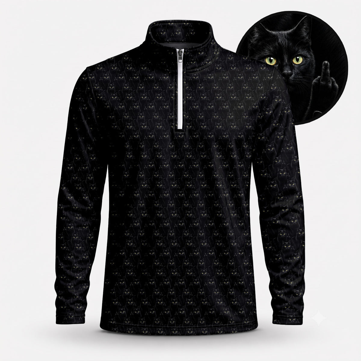 Black Cat Pattern Men Quarter-zip Pullover