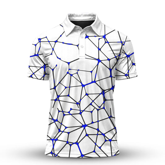 White Blue Net Men Polo Shirt