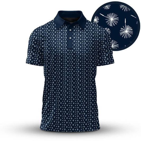 Blue White 2026  Dandelion Pattern Men Polo Shirt
