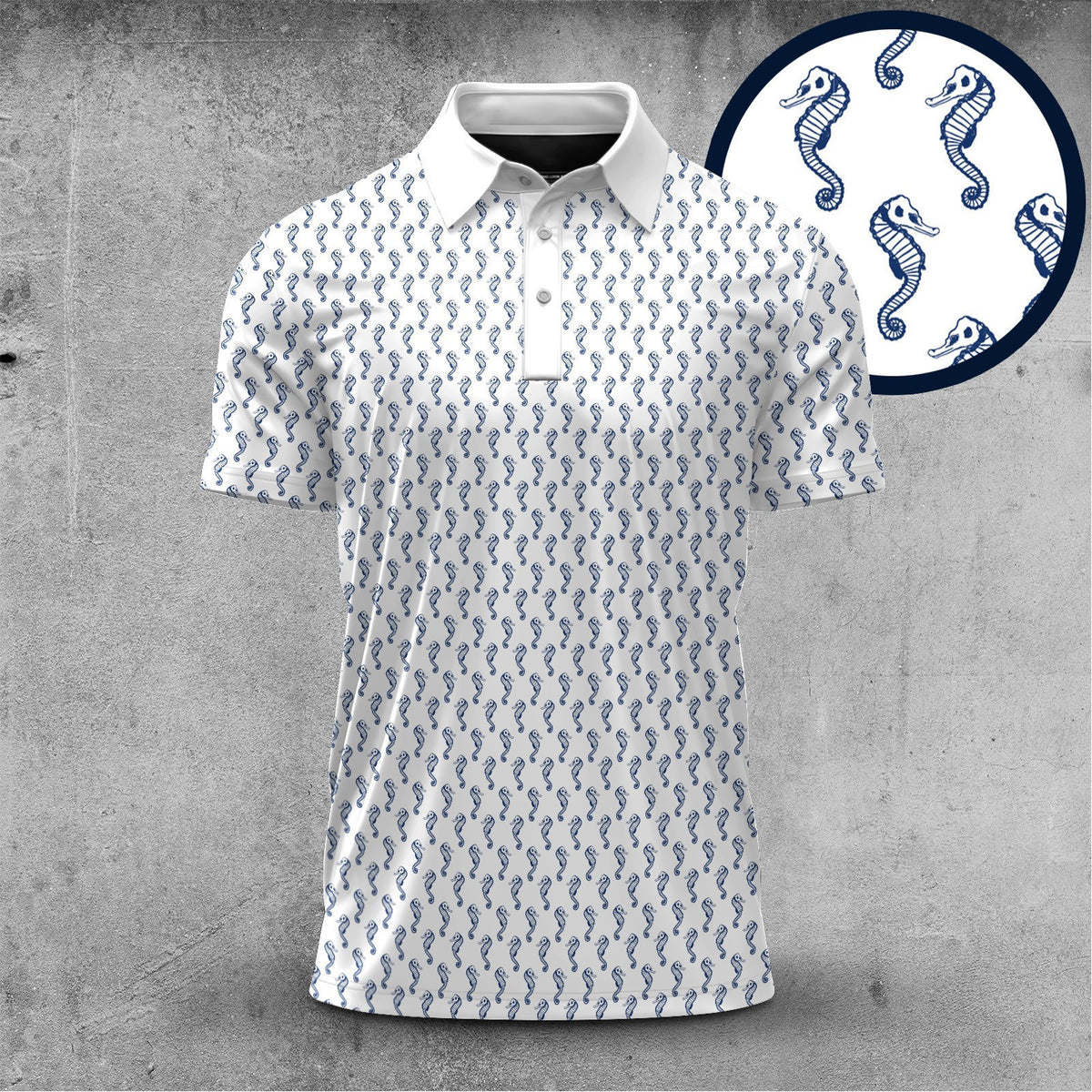 White Blue Hippocampus 2026  Men Polo Shirt