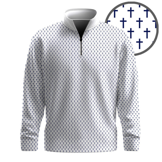 White Blue Cross 2026  Pattern Men Quarter-zip Pullover